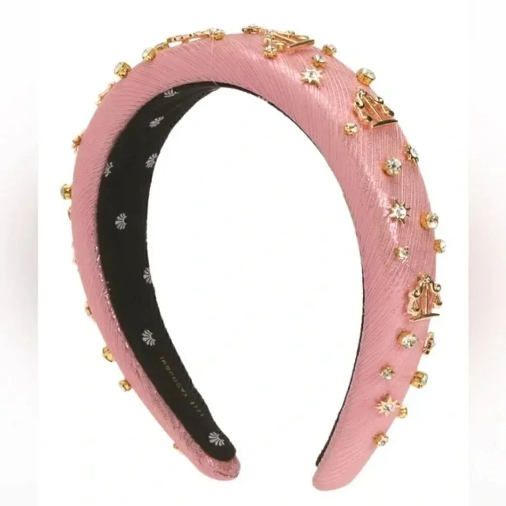New Lele Sadoughi Zodiac Libra Alice Hand Embellished Rose Gold Lurex Headband